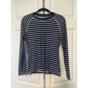 Gap Women's Rash Guard Swim Top M Blue Striped Long Sleeve Sun Protection